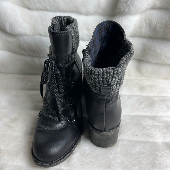 Bare traps black faux leather ankle boots side zipper black sweater back… - Picture 4 of 13